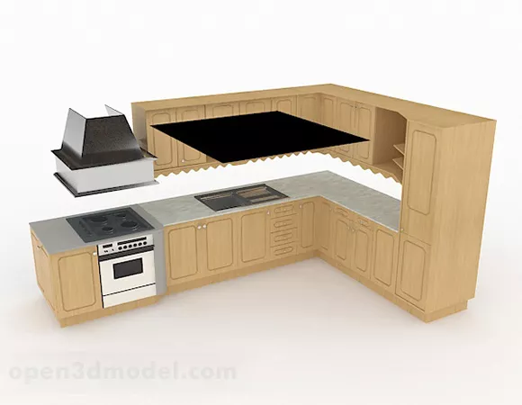 L Shaped Beige Wooden Cabinet 3d model L Shaped Beige Wooden Cabinet 3d model