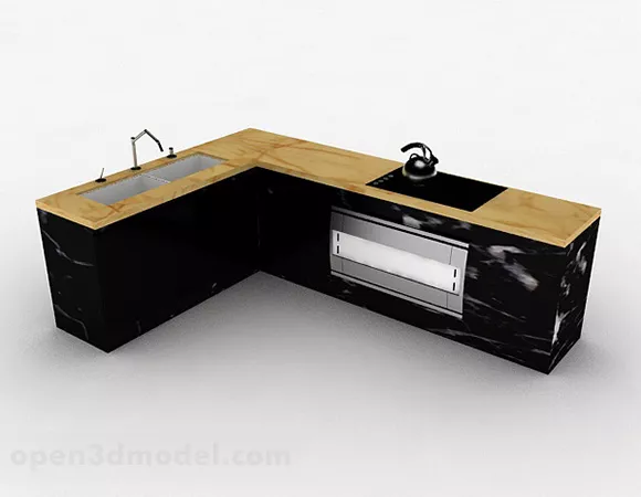 L Shaped Marble Kitchen Cabinet 3d model L Shaped Marble Kitchen Cabinet 3d model
