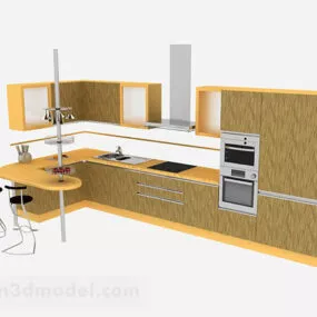 L Shaped Simple Wooden Kitchen Cabinet 3d model
