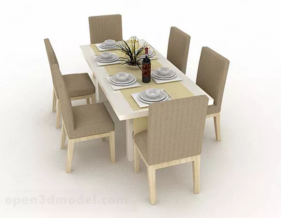 Light Brown Dining Table Set 3d model Light Brown Dining Table Set 3d model
