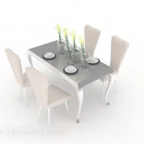 Light Brown Wood Dining Table And Chair 3d model