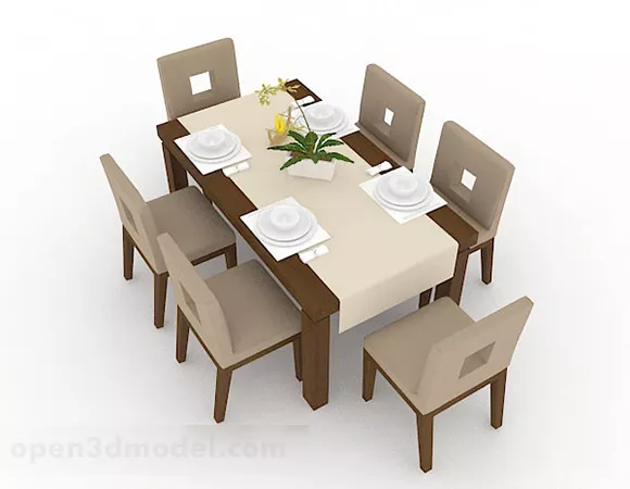 Light Brown Wooden Dining Table And Chair 3d model Light Brown Wooden Dining Table And Chair 3d model