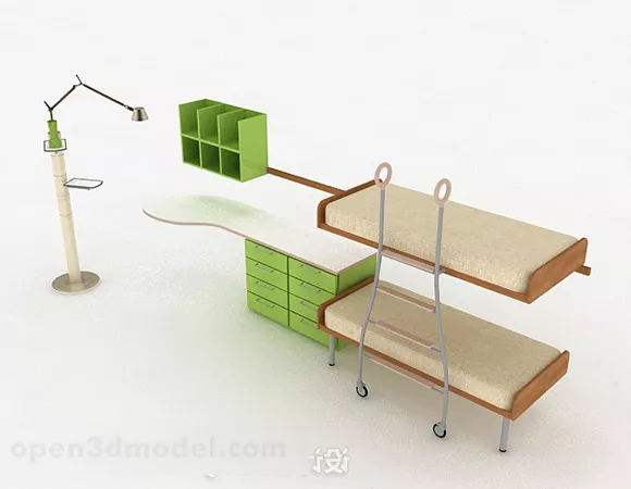 Light Green Bunk Bed 3d model Light Green Bunk Bed 3d model