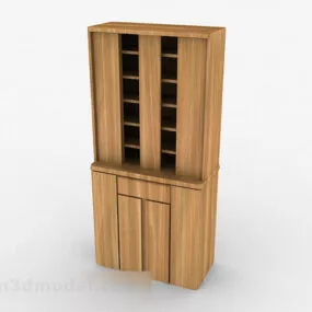 Wood Color Double Door Display Cabinet 3d model