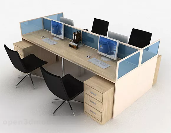 Light Wood Office Table And Chair 3d model Light Wood Office Table And Chair 3d model
