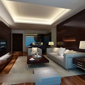 Living Room With Wide Sofa Interior 3d model