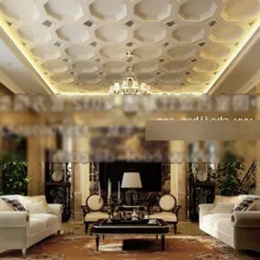 Living Room With Ceiling Decoration Interior 3d model