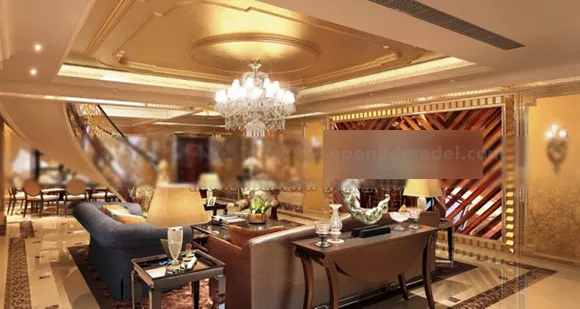 Retro Style Living Room Interior 3d model Retro Style Living Room Interior 3d model