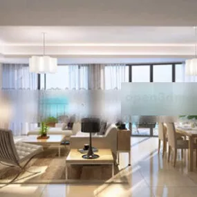 Wide Door Living Room Design Interior 3d model