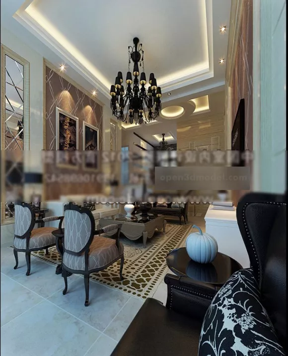 Classic Luxury Living Room Interior 3d model Classic Luxury Living Room Interior 3d model