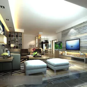 Living Room Tv Background Wall Interior 3d model