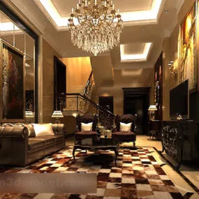 Living Room Crystal Chandelier Interior 3d model