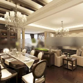 Living Room Dining Room Open Interior 3d model