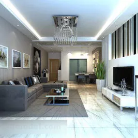 Living Room Green Plant Interior 3d model