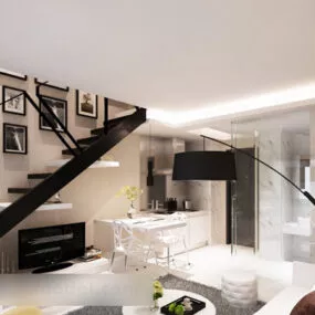 Living Room Stairs Interior 3d model