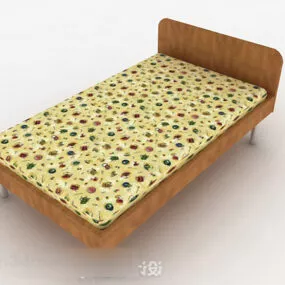 Wood Color Pattern Single Bed 3d model
