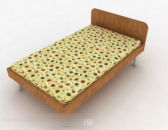 Wood Color Pattern Single Bed 3d model Wood Color Pattern Single Bed 3d model