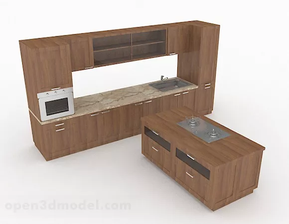 Wooden Design Cabinet With Island 3d model Wooden Design Cabinet With Island 3d model