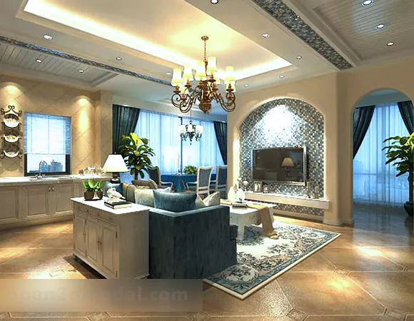 Mediterranean Living Room Tv Wall Interior 3d model Mediterranean Living Room Tv Wall Interior 3d model