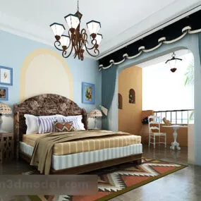 Mediterranean Style Girl Room Bedroom Interior 3d model