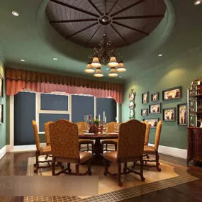 Chinese Green Wall Living Room Interior 3d model