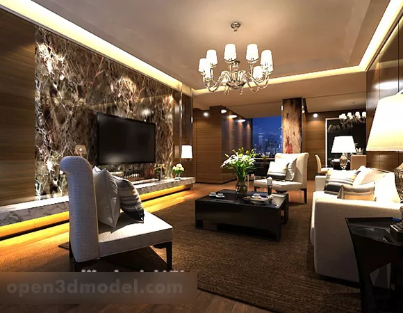 Mix Living Room Tv Wall Interior 3d Model - .Max, .Vray - Open3dModel