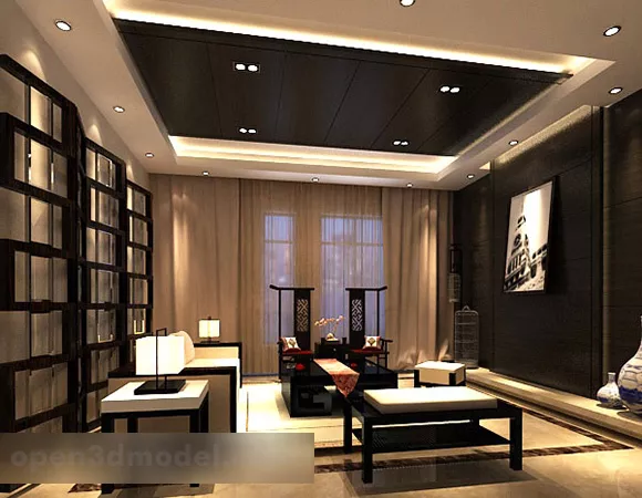 Modern Chinese Style Living Room Interior 3d model Modern Chinese Style Living Room Interior 3d model