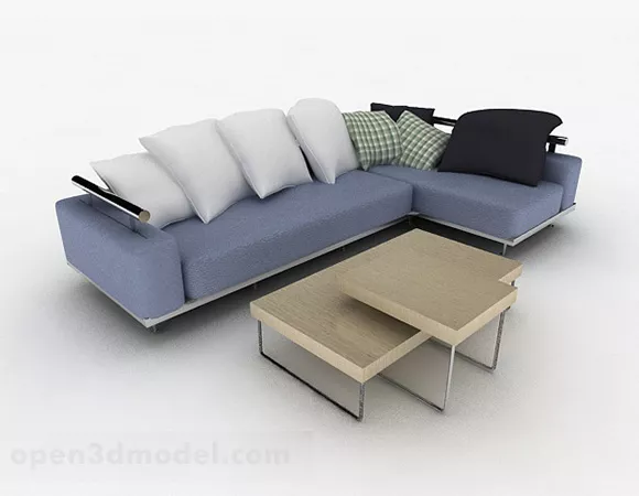 Modern Blue Fabric Multi-seats Sofa 3d model Modern Blue Fabric Multi-seats Sofa 3d model