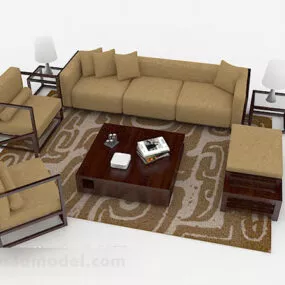 Modern Brown Home Wooden Sofa 3d model