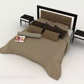 Modern Brown Minimalist Home Double Bed 3d model