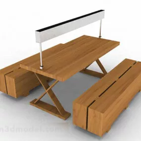 Brown Minimalist Dining Table Chair Set 3d model