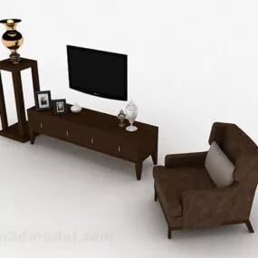 Brown Wood Combination Tv Cabinet 3d model