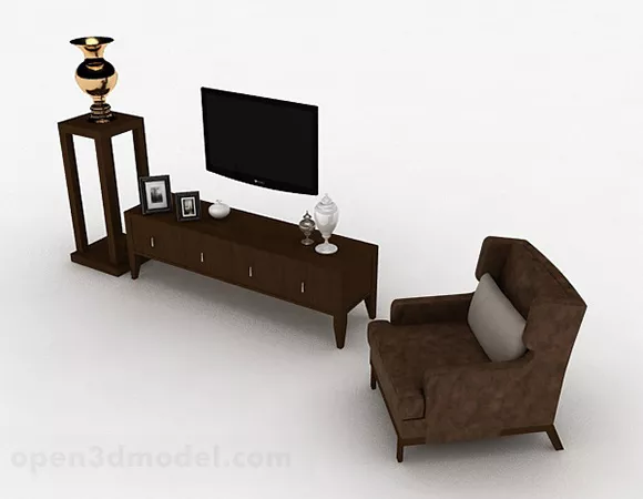 Brown Wood Combination Tv Cabinet 3d model Brown Wood Combination Tv Cabinet 3d model