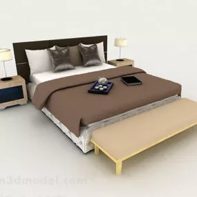 Modern Home Brown Double Bed 3d model