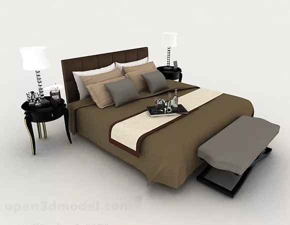 Modern Home Brown Simple Double Bed 3d model Modern Home Brown Simple Double Bed 3d model