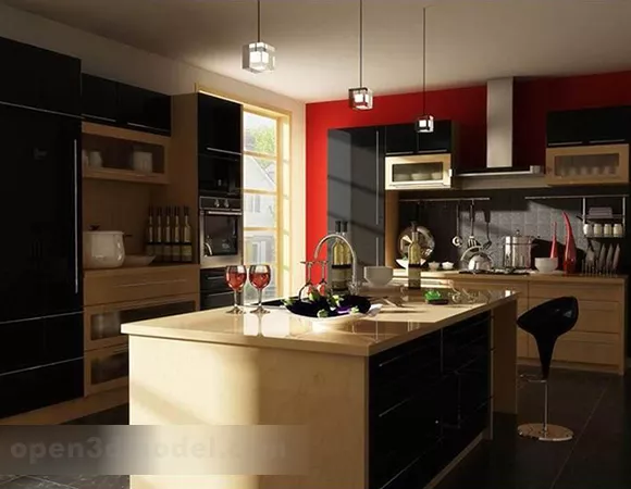 Modern Home Kitchen Interior 3d model Modern Home Kitchen Interior 3d model