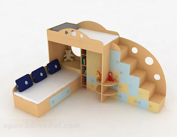 Modern Light Wood Color Double Bed 3d model Modern Light Wood Color Double Bed 3d model