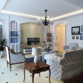 White Color Modern Living Room Interior 3d model