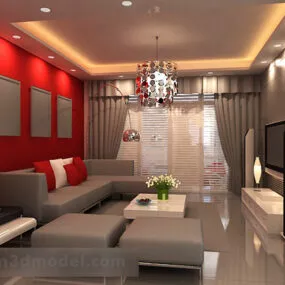 Grey Tone Modern Living Room Interior 3d model