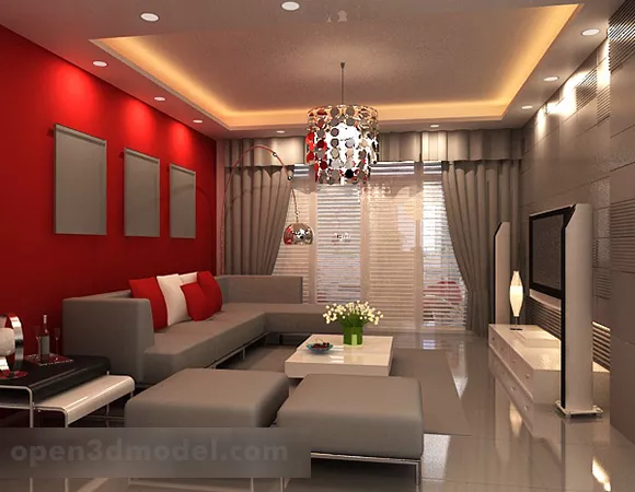 Grey Tone Modern Living Room Interior 3d model Grey Tone Modern Living Room Interior 3d model