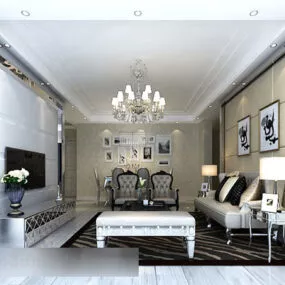 Modern Living Room Background Wall Interior 3d model