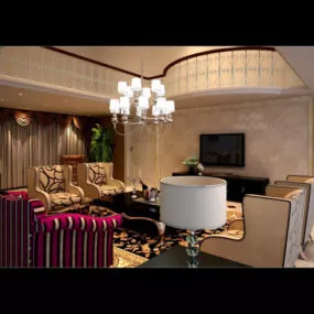 Modern Living Room Chandeliers Interior 3d model