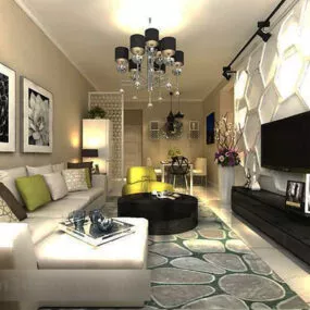Modern Living Room Plaster Tv Wall Interior 3d model