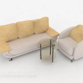 Modern Minimalist Beige Brown Sofa 3d model