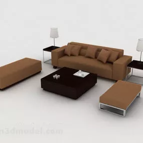 Modern Minimalist Brown Sofa Set 3d model