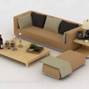Modern Minimalist Brown Home Sofa 3d model