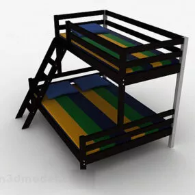 Modern Style Black Double Wood Bed 3d model