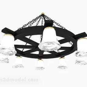Modern Black Round Wheel Chandelier 3d model