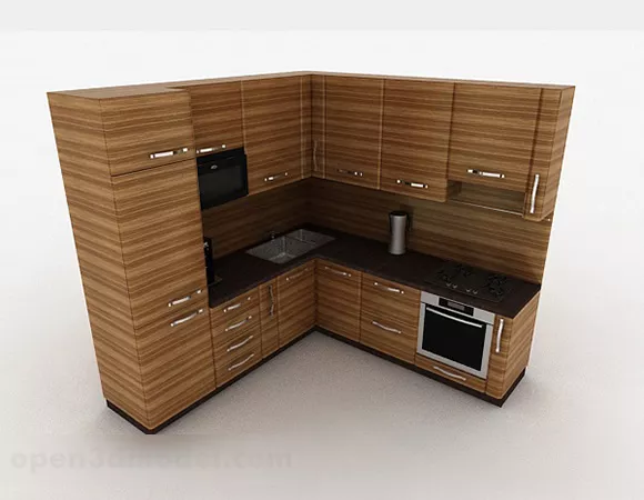Modern Brown Kitchen L Shaped Cabinet 3d model Modern Brown Kitchen L Shaped Cabinet 3d model