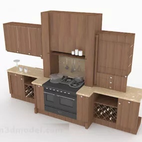 Modern Style Brown Kitchen Wooden Cabinet 3d model